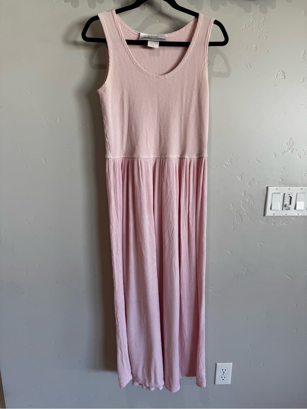 VTG Barbara Lesser sleeveless mixed-media  midi dress pink size large